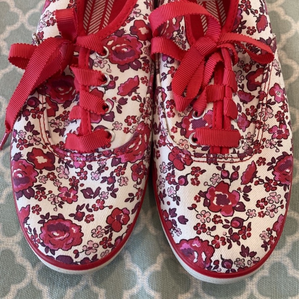 Keds Floral Lace Up Sneakers Red White 7.5 - Picture 4 of 9